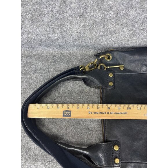 Fossil Leather Shoulder Bag Womens Black Satchel Zip Top Double Front Pockets - Picture 6 of 8